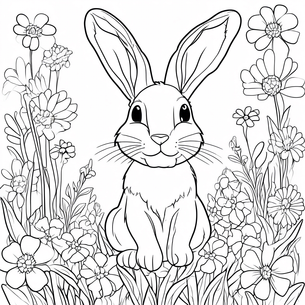 a cute rabbit in a field of flowers